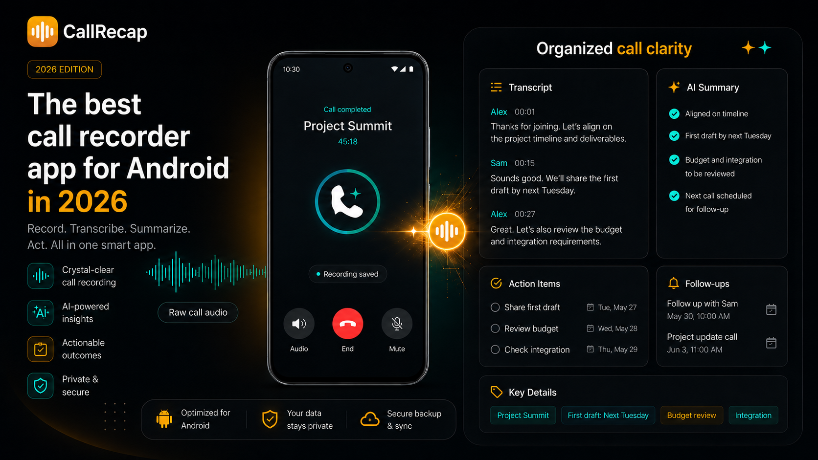 The best call recorder app for Android in 2026 — record, transcribe, summarize, act, all in one smart app
