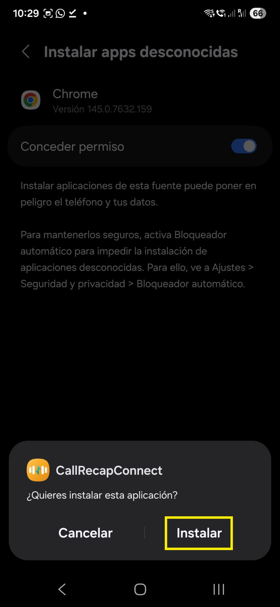 Install dialog