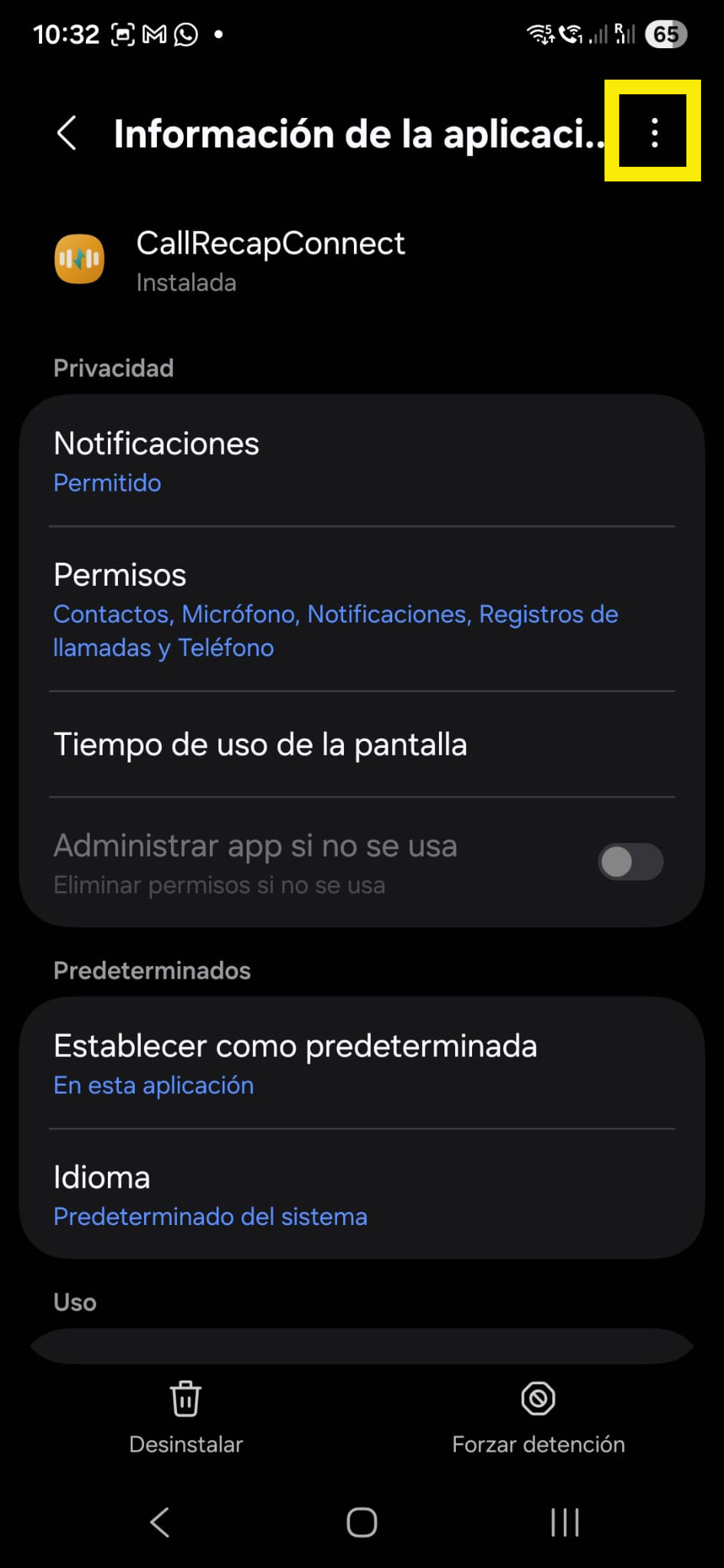 App info page